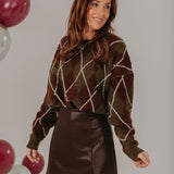 CUDDLE UP  KHAKI/BROWN ARGYLE SWEATER