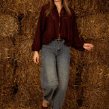 SHERRY BROWN SUEDE ZIP BLOUSE
