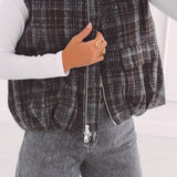 BRIELLE BROWN/DARK GREY CHECKERED SLEEVELESS JACKET