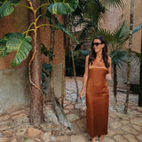 MELOSA TERRACOTTA SATIN PEARL DRESS PRE-ORDER