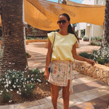 TEODORA ECRU LINEN FLOWER SKORT