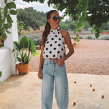 ESTEPONA ECRU POLKADOTS HALTER TOP