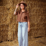 SKYLAR CAMEL SUEDE BUTTON BLOUSE