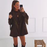 JOLENE BROWN CHECKERED FRINGE BLAZER