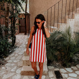 SOL, MAR Y TU RED/WHITE STRIPED DRESS