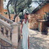 MONICA MINT SATIN HALTER DRESS