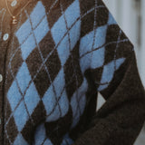 PHAEDRA LIGHT BLUE/TAUPE ARGYLE CARDIGAN