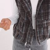 BRIELLE BROWN/DARK GREY CHECKERED SLEEVELESS JACKET
