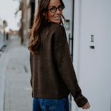 ASTRID BROWN DENIM POCKET SWEATER