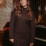 WARM WISHES BROWN RHINESTONE KNITTED DRESS