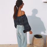 PRE-ORDER MARAVILLOSA DARK BLUE LINEN OFF SHOULDER BLOUSE