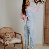 FEMKE PASTEL STRIPED OPEN BACK BLOUSE