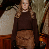 DAZZLE NIGHT BROWN FRINGE STUDS SKIRT