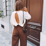 JAMIE ECRU CUT-OUT LONGSLEEVE SHIRT