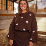 LOVELY BROWN HEART KNITTED SWEATER