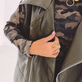TINA KHAKI LEATHER SLEEVELESS JACKET