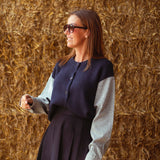 LOUELLA DARK BLUE DIAMOND SLEEVES CARDIGAN