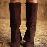 LIZZIE BROWN SUEDE FOLD OVER HEEL BOOTS