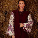 HANNELIS BURGUNDY FLOWER SLEEVE BLAZER
