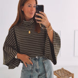 ANYA KHAKI STRIPED SWEATER