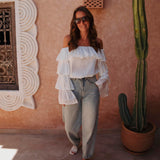 FARASHA WHITE LAYER OFF SHOULDER BLOUSE