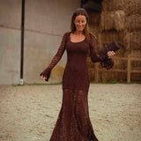 BRYNLEE BROWN MAXI LACE DRESS