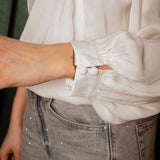 CANDLELIGHT ECRU SATIN ONE SHOULDER BLOUSE