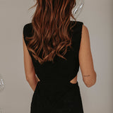 FESTIVE BLACK LACE CUT-OUT DRESS
