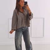 EVELINA BROWN CHECKERED BLOUSE