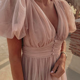ZOUHAIRA NUDE TULLE DRESS