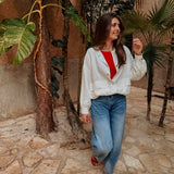 JEFE WHITE LINEN BOMBER JACKET