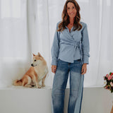 LIESELOT LIGHT BLUE CHECKERED WRAP BLOUSE