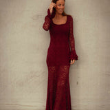 BRYNLEE BORDEAUX MAXI LACE DRESS