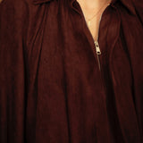 SHERRY BROWN SUEDE ZIP BLOUSE