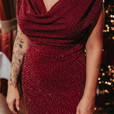 LUMINATE BORDEAUX RHINESTONE DRESS