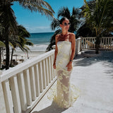 ESENCIA DIVINA BUTTER YELLOW FLOWER BANDEAU DRESS