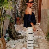 RIVIERA ECRU/DARK BLUE STRIPED PANTS