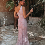 MAR SERENA PINK LACE ONE SHOULDER DRESS