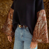 FREYA DARK BLUE SWEATER / BROWN SLEEVES