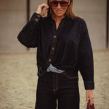 DARK BLUE DENIM BUTTON BLOUSE 3252