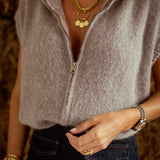 AURIELLE TAUPE KNITTED ZIP SWEATER