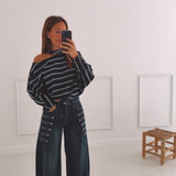 BLUE BUTTON BALLOON JEANS 1007