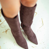 THORNFIELD BROWN SUEDE HEEL BOOTS