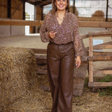 DANICA WIDE BROWN LEATHER PANTS