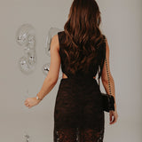 FESTIVE BROWN LACE CUT-OUT DRESS