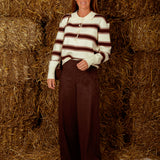 SAILOR ECRU STRIPED POLO SWEATER