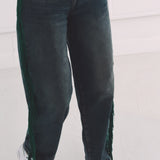 BLUE BALLOON JEANS WITH GREEN FRINGES