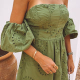 SOLAZ OLIVE GREEN EMBROIDERED DRESS