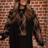 YELENA BLACK ARGYLE SWEATER