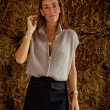 AURIELLE TAUPE KNITTED ZIP SWEATER